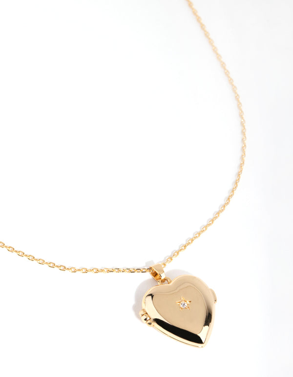 18ct Gold Plated Cubic Zirconia Heart Locket Necklace