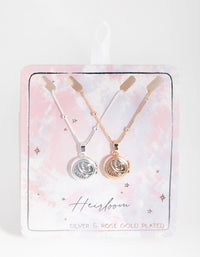 Silver & Rose Gold Plated Round Locket Necklace Set - link has visual effect only