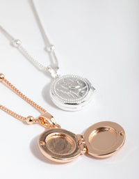 Silver & Rose Gold Plated Round Locket Necklace Set - link has visual effect only