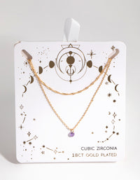 18ct Gold Plated February Amethyst Cubic Zirconia Necklace Set - link has visual effect only