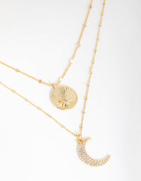 18ct Gold Plated Cubic Zirconia Moon & Coin Layered Necklace - link has visual effect only