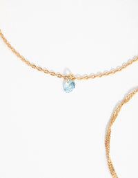 18ct Gold Plated Aquamarine Cubic Zirconia March Bracelet Set - link has visual effect only