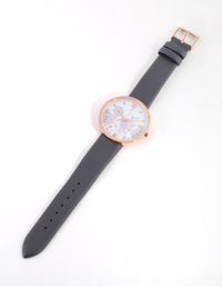 Rose Gold Floral Print PU-Strap Watch - link has visual effect only