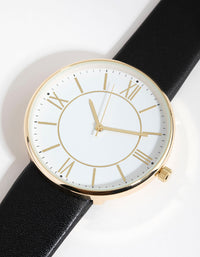 Gold Simple Roman PU Strap Watch - link has visual effect only