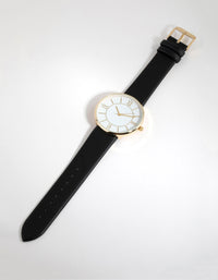 Gold Simple Roman PU Strap Watch - link has visual effect only