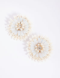 White Beaded Pearl Disc Stud Earrings - link has visual effect only