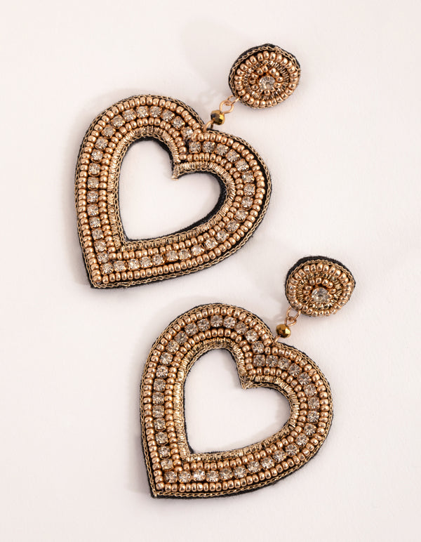 Seed Bead Heart Drop Earrings