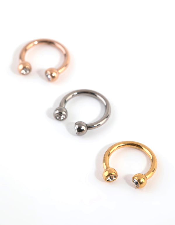 Mixed Metal Titanium Horse Shoe Earring Pack