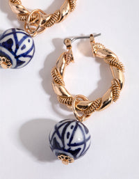 Gold Twisted Hoop & Bead Earrings - link has visual effect only