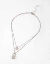 Rhodium Surgical Steel Disc & Padlock Layered Necklace - link has visual effect only