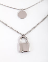 Rhodium Surgical Steel Disc & Padlock Layered Necklace - link has visual effect only