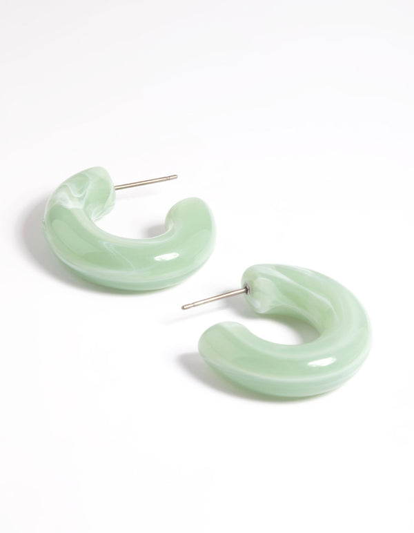 Green Acrylic Chubby Swirl Open Hoop Earrings