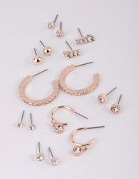 Rose Gold Plain Diamante Stud Earring Pack - link has visual effect only