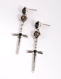 Antique Silver Rose & Sword Drop Earrings - link has visual effect only