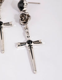 Antique Silver Rose & Sword Drop Earrings - link has visual effect only