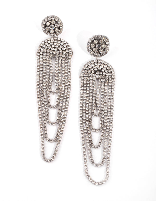 Silver Loop Diamante Drop Earrings