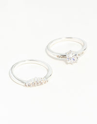 Silver Plated Round Cubic Zirconia Ring Set - link has visual effect only