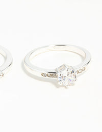 Silver Plated Round Cubic Zirconia Ring Set - link has visual effect only