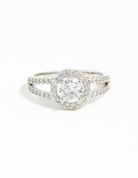 Silver Plated Cubic Zirconia Halo Ring - link has visual effect only