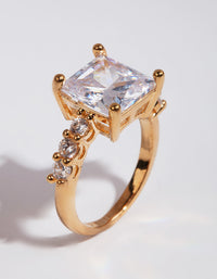 Gold Princess Cut Cubic Zirconia Ring - link has visual effect only