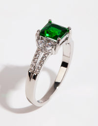 Silver Square Emerald Cubic Zirconia Ring - link has visual effect only