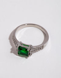 Silver Square Emerald Cubic Zirconia Ring - link has visual effect only