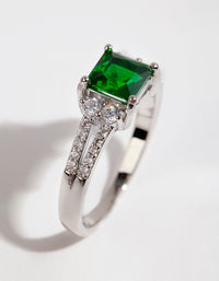 Silver Square Emerald Cubic Zirconia Ring - link has visual effect only