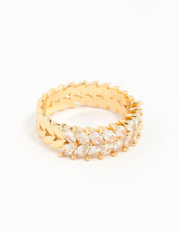 Gold Plated Navette Cubic Zirconia Layered Ring - link has visual effect only