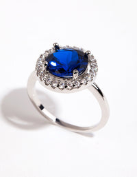 Rhodium Sapphire Cubic Zirconia Halo Ring - link has visual effect only