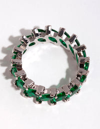 Silver Emerald Cubic Zirconia Navette Ring - link has visual effect only