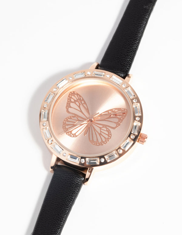 Butterfly Face PU Strap Watch