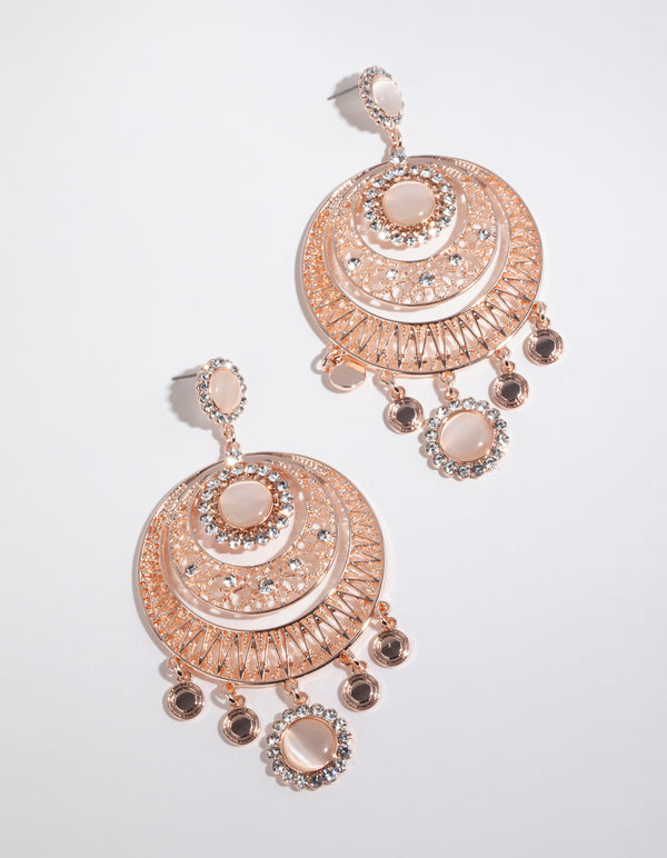 Rose Gold Disc Blush Catseye Chandbali Earrings