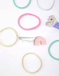 Kids Pastel Rainbow Hair Clips & Ties with Pouch - link has visual effect only