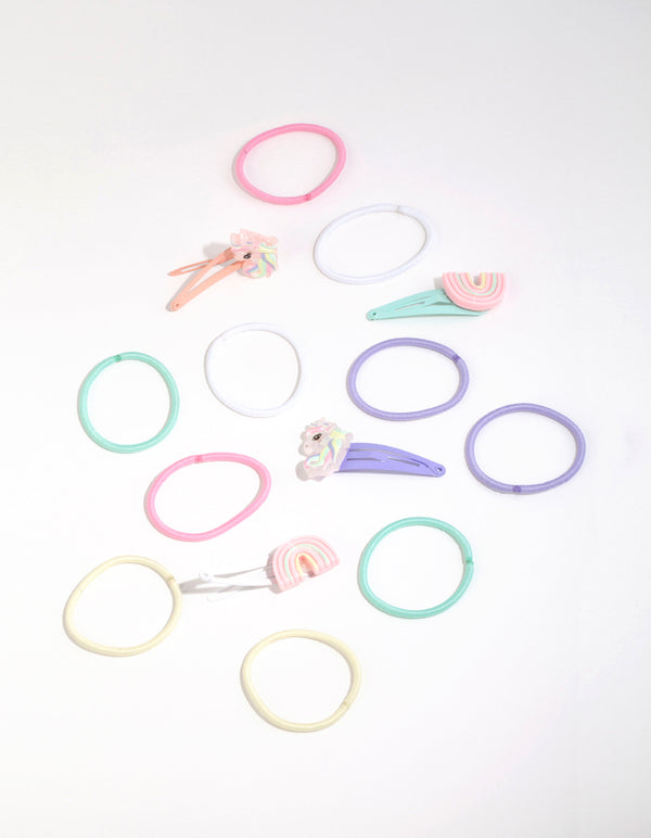 Kids Pastel Rainbow Hair Clips & Ties with Pouch