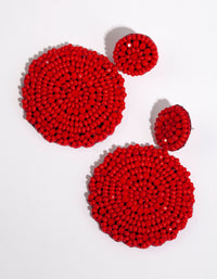 Red Beaded Flat Circle Drop Earrings - link has visual effect only