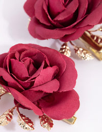 Red Fabric Rose Hair Clips - link has visual effect only