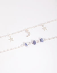 Blue Beaded Celestial Charm Bracelet Set - link has visual effect only