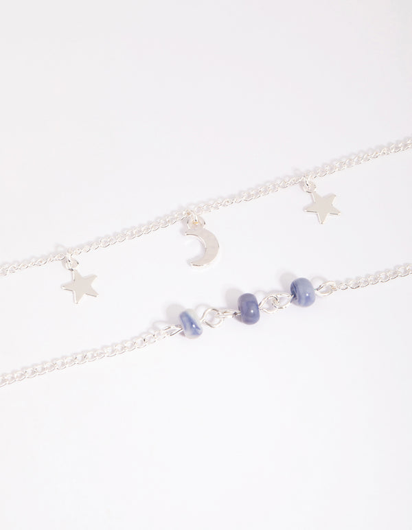 Blue Beaded Celestial Charm Bracelet Set