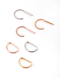 Surgical Steel Mixed Metal Textured Nose Piercing 6-Pack - link has visual effect only