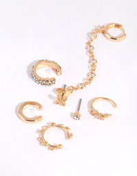 Gold Dainty Diamante Mixed Earrings Pack - link has visual effect only