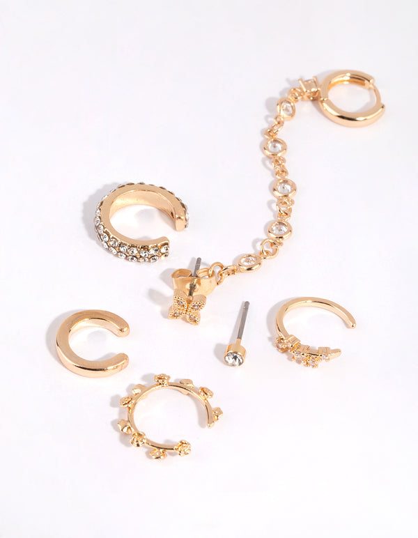 Gold Dainty Diamante Mixed Earrings Pack