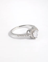 Rhodium Diamond Simulant Heart Halo Ring - link has visual effect only