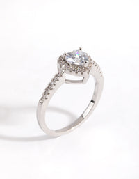 Rhodium Diamond Simulant Heart Halo Ring - link has visual effect only