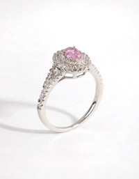 Silver Pink Diamond Simulant Oval Halo Ring - link has visual effect only