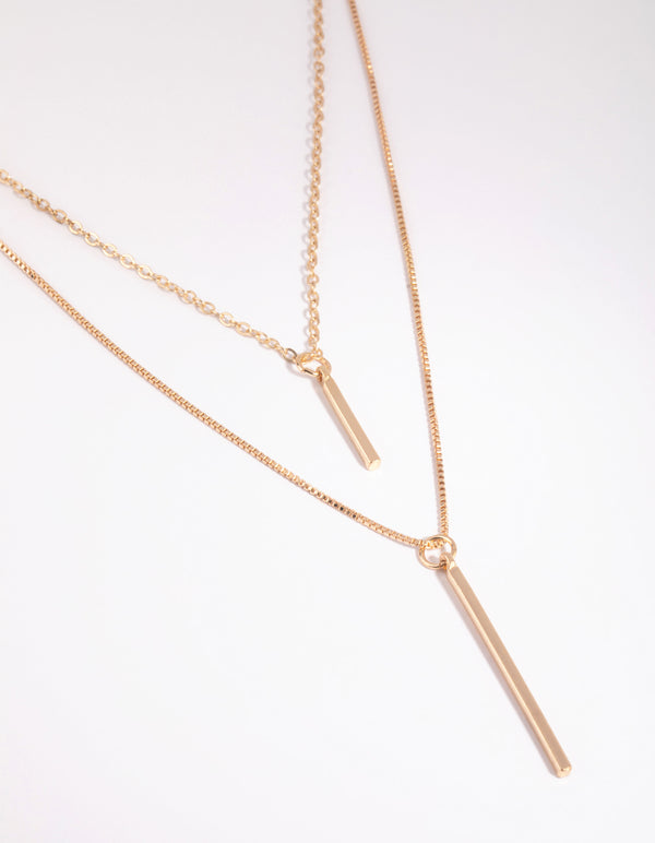 Gold Double Drop Bar Necklace