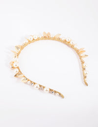 Gold Pearl & Flower Alice Band - link has visual effect only