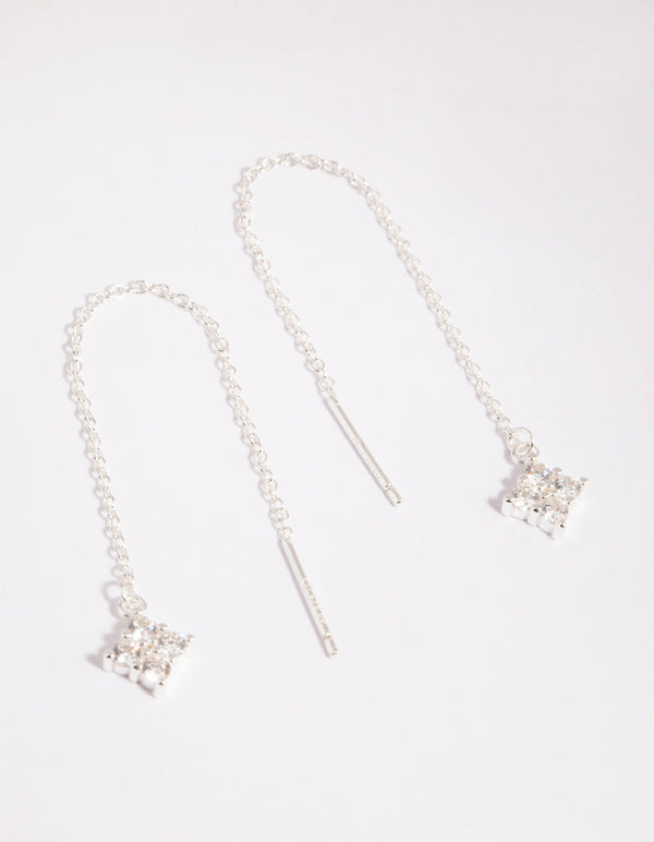 Sterling Silver Pave Chain Drop Earrings