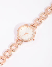 Rose Gold Diamante Chain Link Watch - link has visual effect only