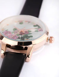 Gold Slim Foral PU Strap Watch - link has visual effect only