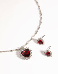 Silver Ruby Heart Necklace & Earring Set - link has visual effect only